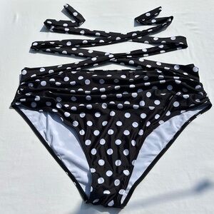 Polka Dot Wrap Tie Ruched Bikini Swimsuit Bottoms Womens Size XXL